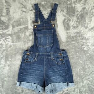 Blue Spice Denim Shortall Overalls Women's Size 3 Blue Distressed Cuffed